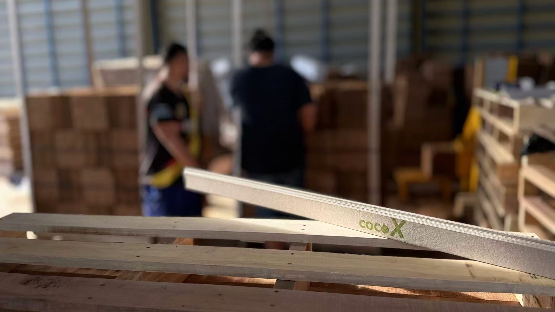 CocoX wooden pallet production inside the workshop